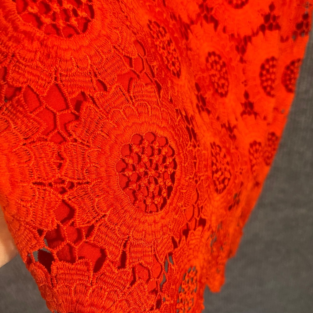 Ann Taylor LOFT Women Tank Top Sleeveless Blouse Red Scalloped Crochet Boho Chic - Picture 2 of 8